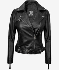 Women's Black Asymmetrical Leather Motorcycle Jacket