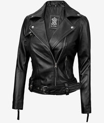 Women's Black Asymmetrical Leather Motorcycle Jacket