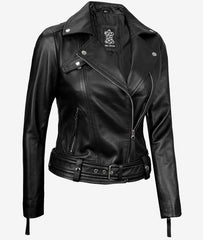 Women's Black Asymmetrical Leather Motorcycle Jacket