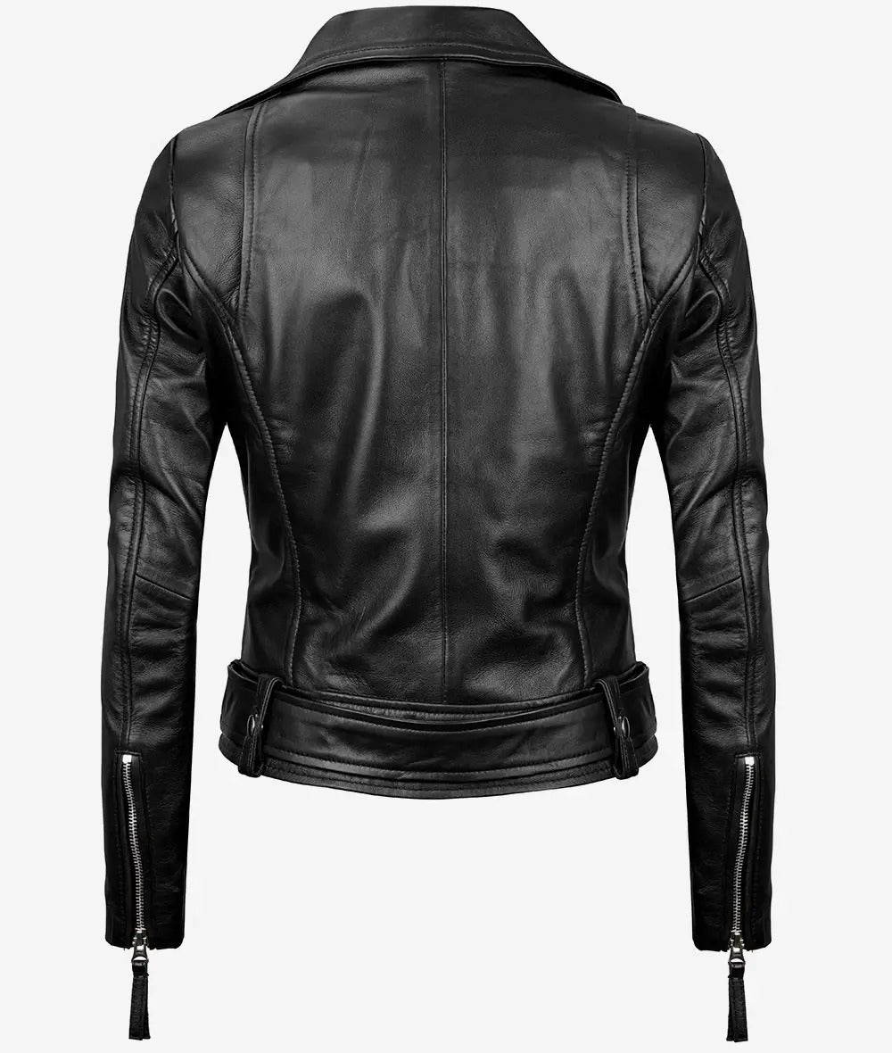 Women's Black Asymmetrical Leather Motorcycle Jacket