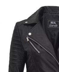 Womens Finest leather Black Asymmetrical Biker Jacket - (Few Left)