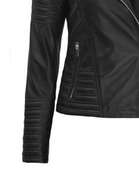 Womens Finest leather Black Asymmetrical Biker Jacket - (Few Left)