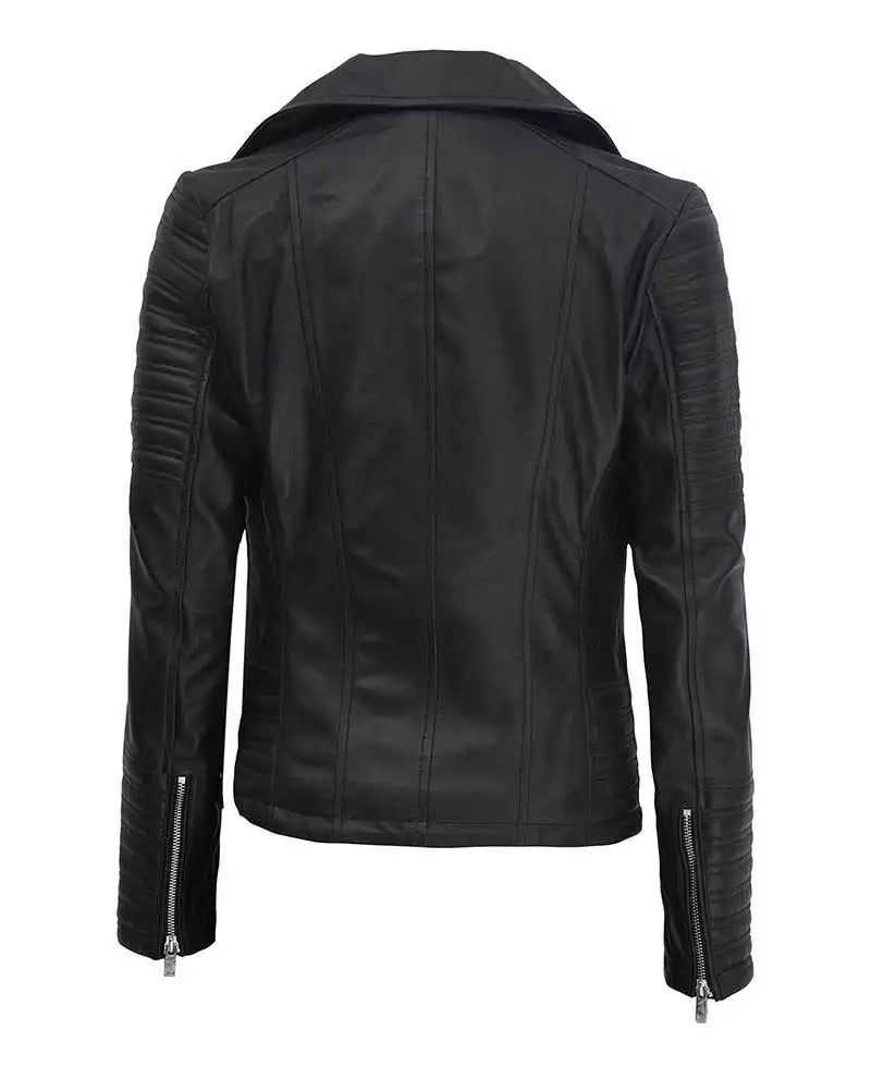 Womens Finest leather Black Asymmetrical Biker Jacket - (Few Left)