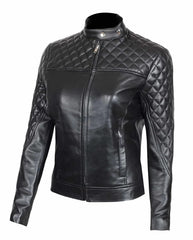 Womens Quilted Black Biker Leather Jacket