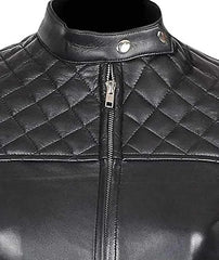 Womens Quilted Black Biker Leather Jacket