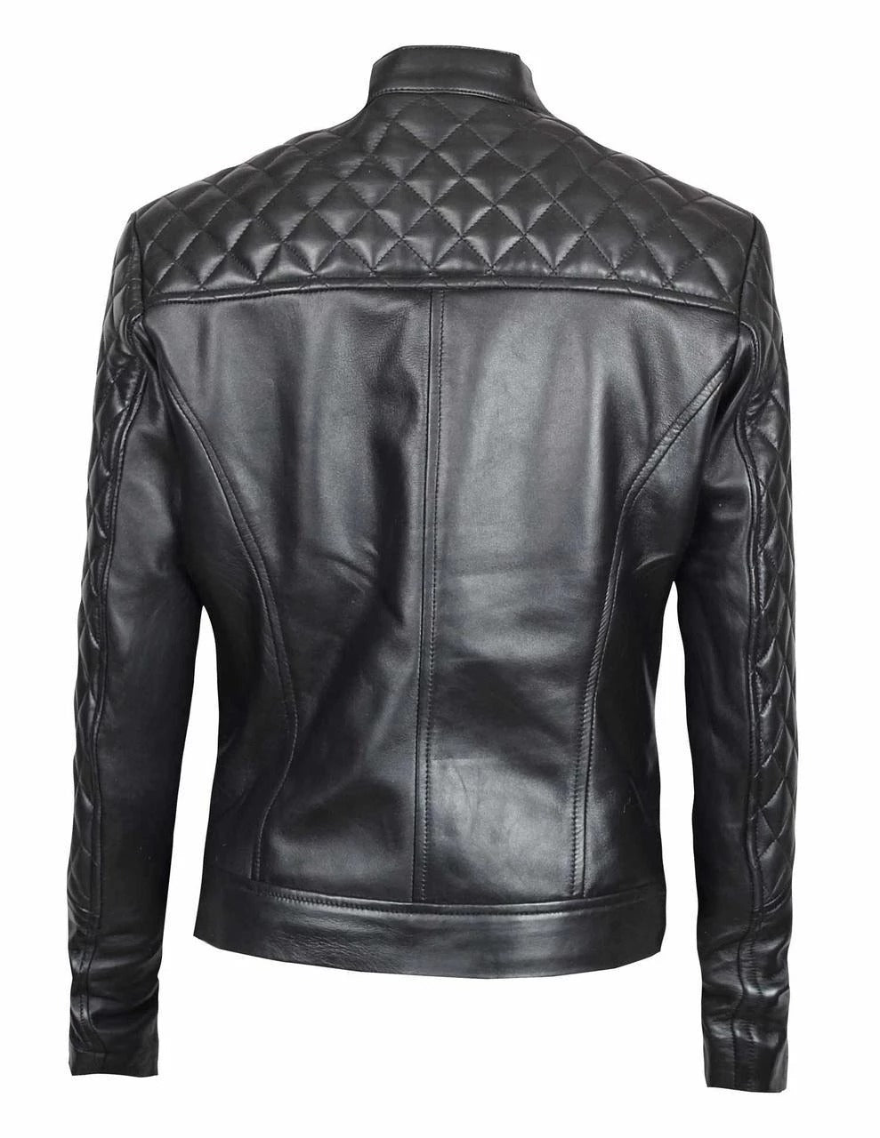 Womens Quilted Black Biker Leather Jacket