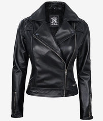 Womens Real Lambskin Leather Black Quilted Jacket