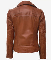 Bari Tan Leather Motorcycle Jacket Womens