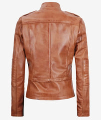 Women's Tan Asymmetrical Moto Leather Jacket