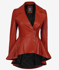 Women's Red Peplum Leather Jacket