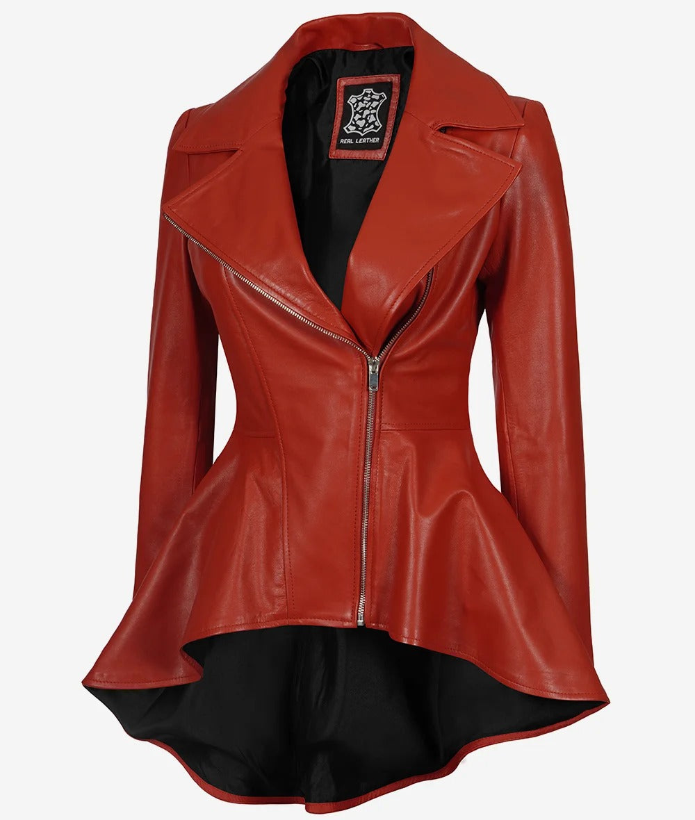 Women's Red Peplum Leather Jacket