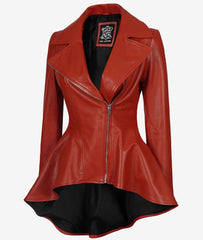 Women's Red Peplum Leather Jacket