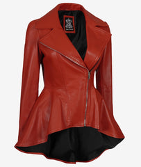 Women's Red Peplum Leather Jacket