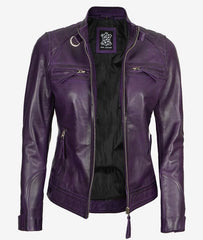 Womens Real Lambskin Leather Purple Biker Jacket