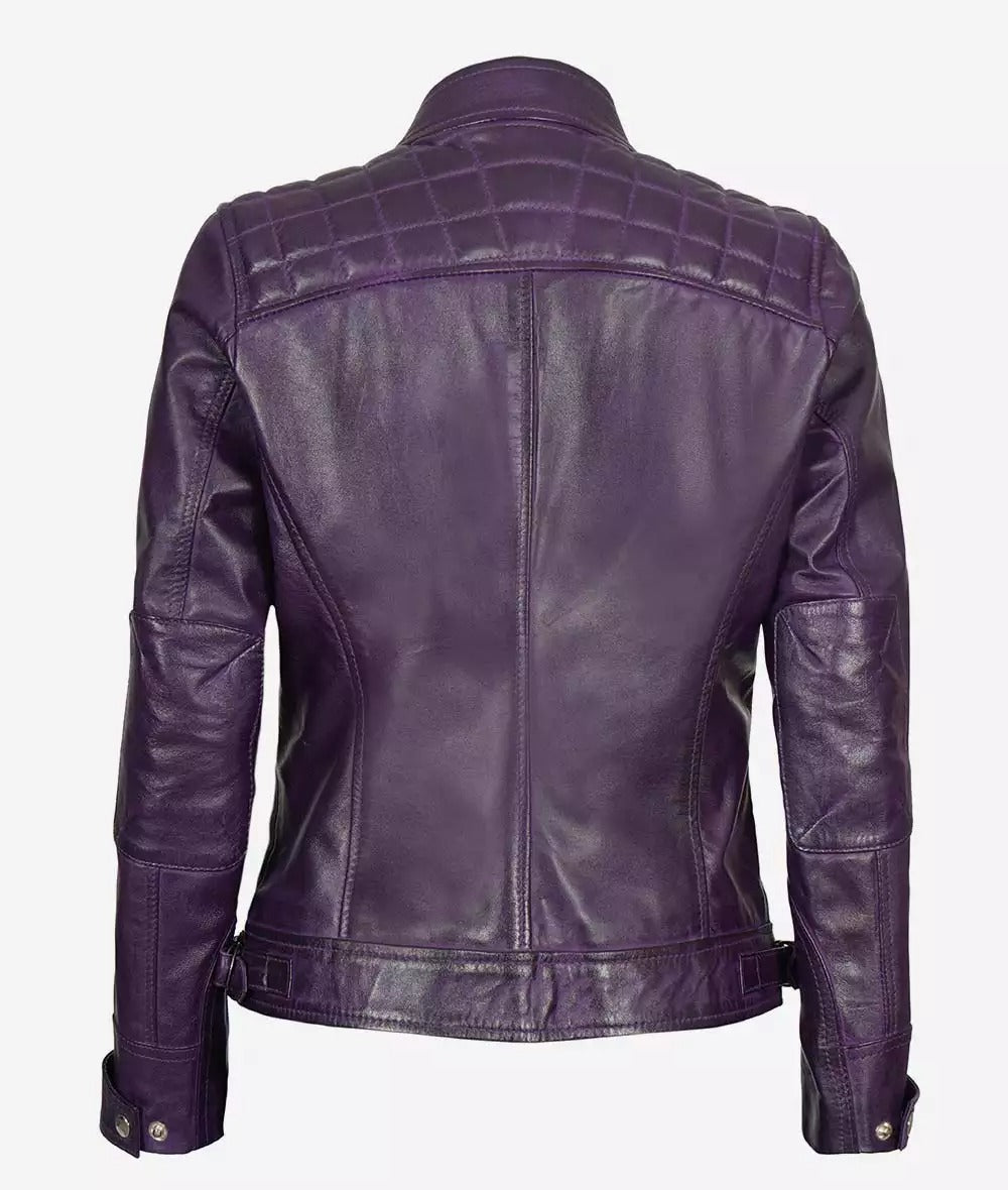 Womens Real Lambskin Leather Purple Biker Jacket