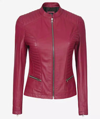 Women's Pink Slim Fit Cafe Racer Leather Jacket