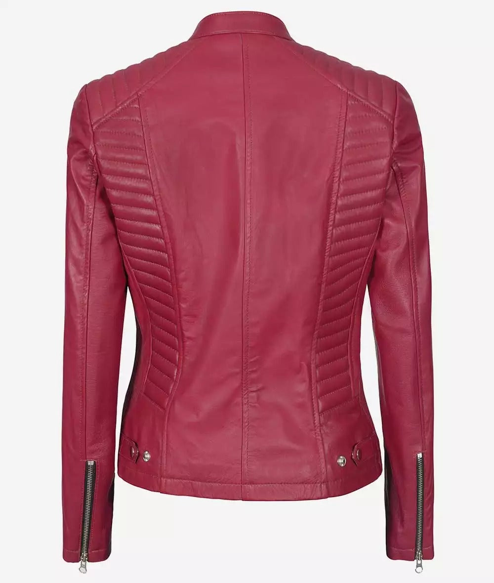 Women's Pink Slim Fit Cafe Racer Leather Jacket