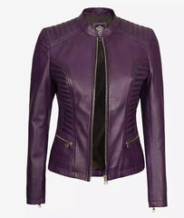 Rachel Womens Slim Fit Purple Moto Leather Jacket