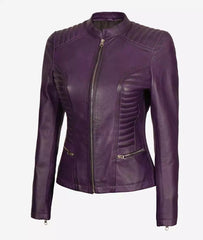 Rachel Womens Slim Fit Purple Moto Leather Jacket