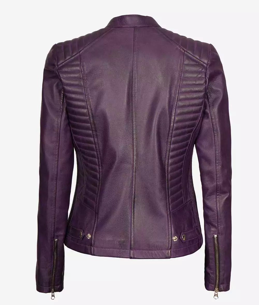 Rachel Womens Slim Fit Purple Moto Leather Jacket