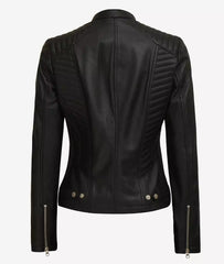 Petite Womens Black Cafe Racer Slim fit Leather Jacket