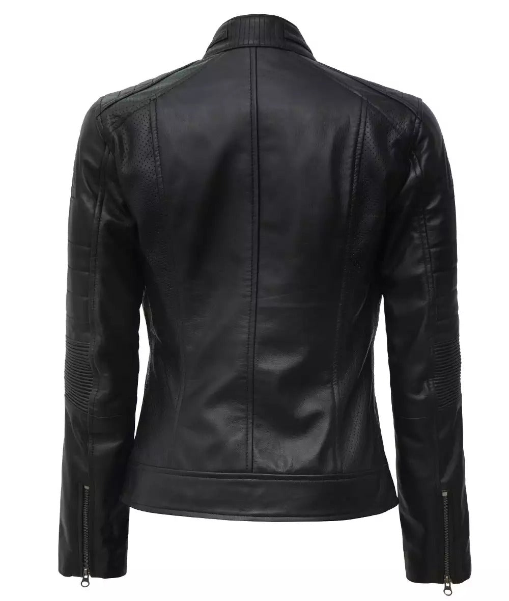 Women's Petite Black Cafe Racer Leather Jacket