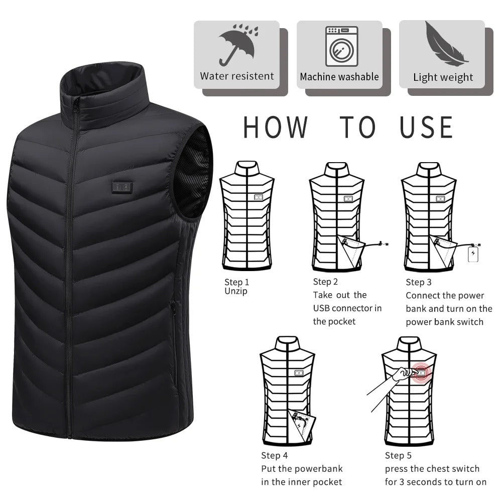 Men's Heated Vest with Battery Pack - Water Resistant