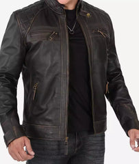 Tall Biker Brown Distressed Leather Jacket for Men