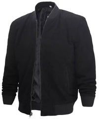 Men's Premium Black Suede Bomber Jacket