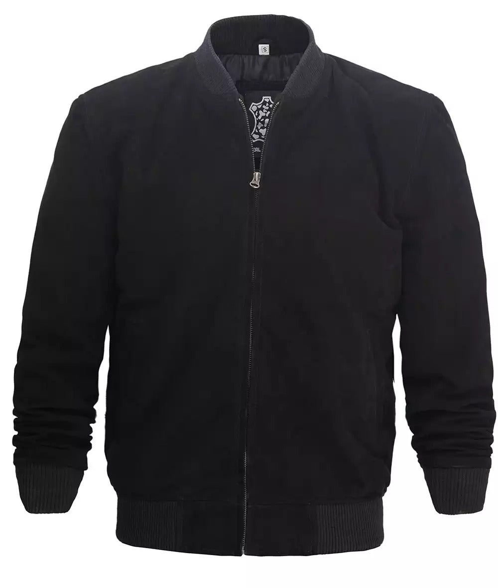 Men's Premium Black Suede Bomber Jacket