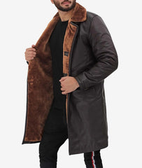 Premium Dark Brown Mens 3/4 Length Shearling Coat