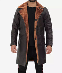 Premium Dark Brown Mens 3/4 Length Shearling Coat