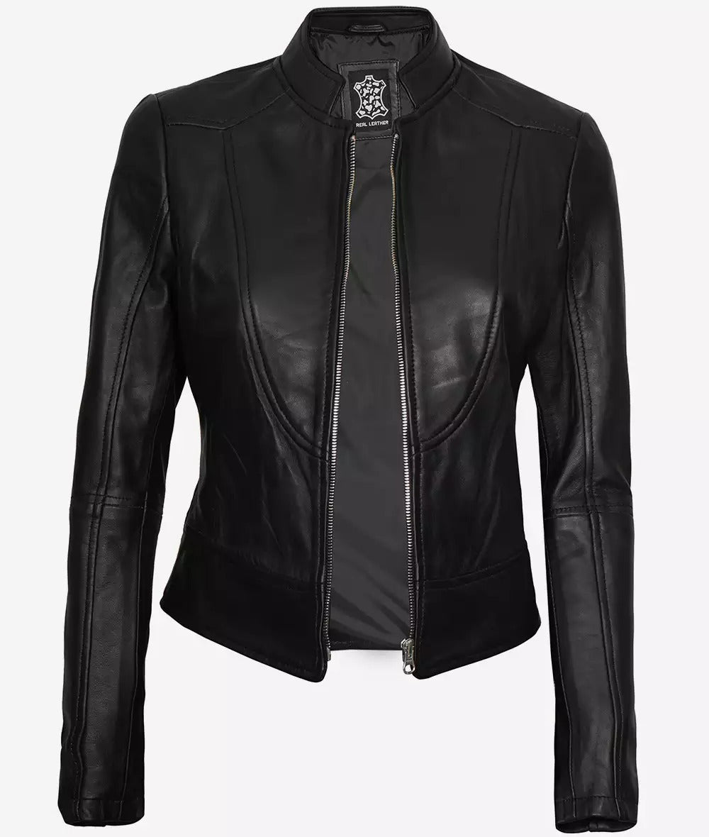 Women's Slim Fit Black Leather Biker Jacket