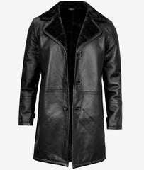 Black Three Quarter Shearling Leather Coat for Men