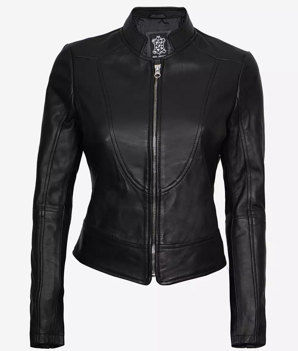 Women's Slim Fit Black Leather Biker Jacket