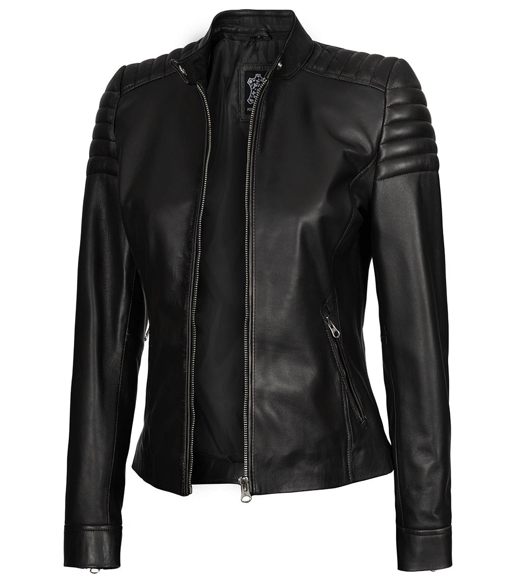 Carrie Black Leather Jacket for Women