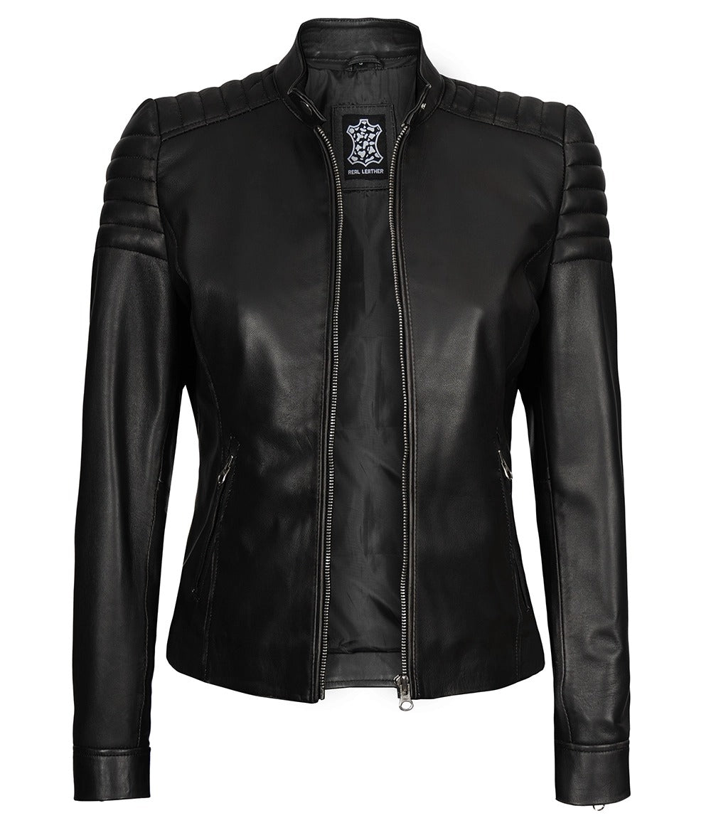 Carrie Black Leather Jacket for Women