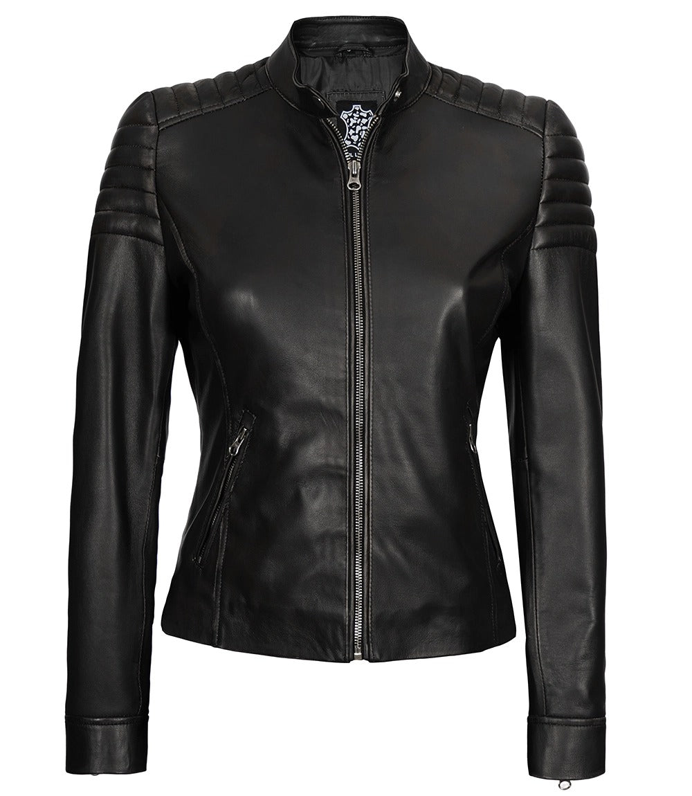 Carrie Black Leather Jacket for Women