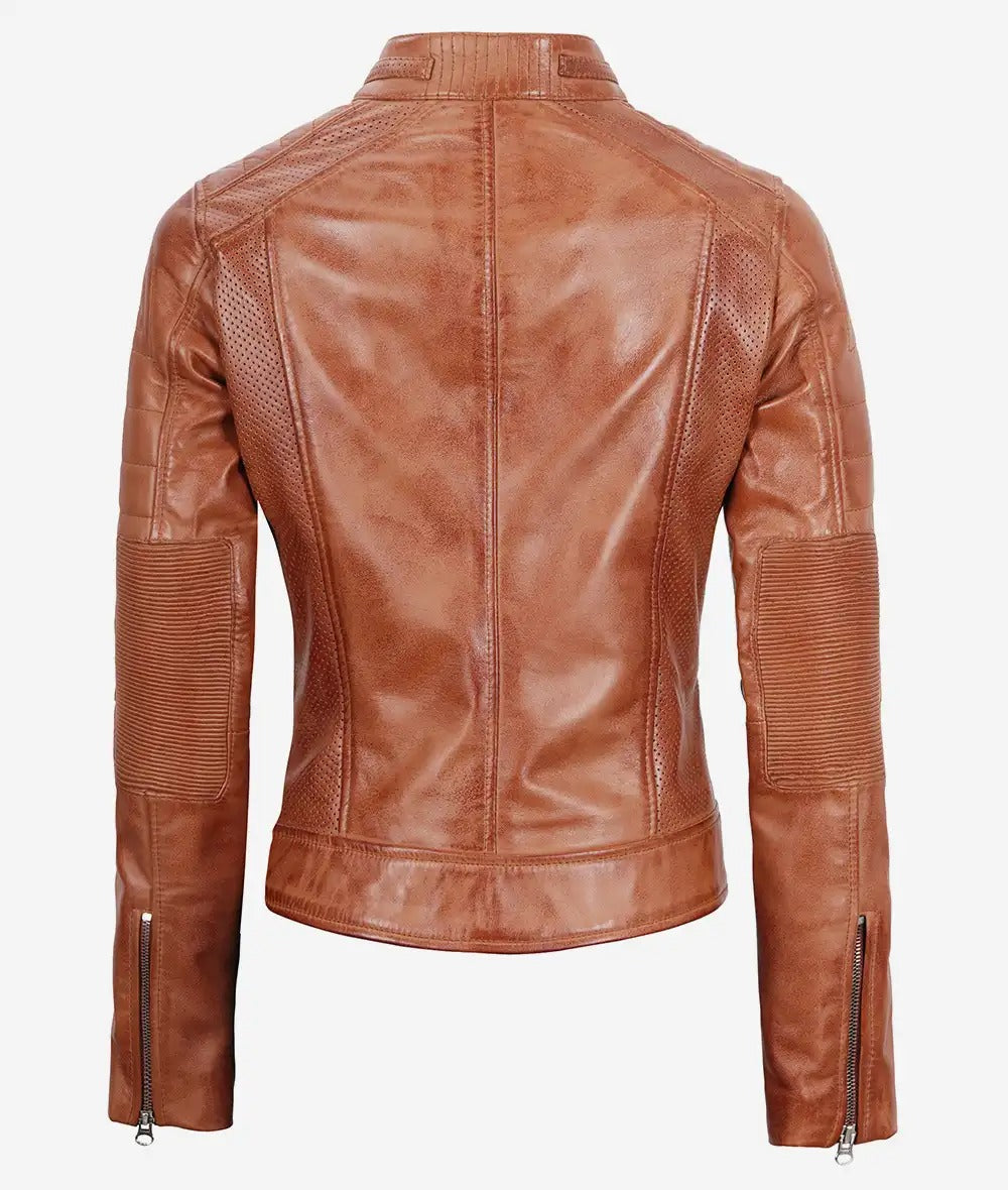 Womens Tan Cafe Racer Leather Jacket