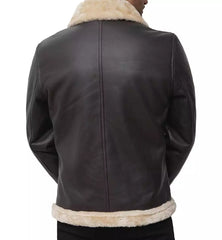 Mens Real Leather Dark Brown Shearling Bomber Jacket