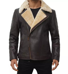 Men's Dark Brown Shearling Moto Leather Jacket