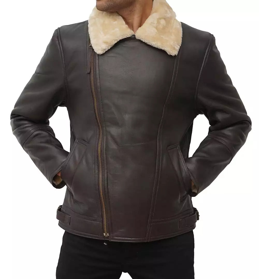 Men's Dark Brown Shearling Moto Leather Jacket