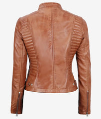 Women's Slim Fit Tan Lambskin Leather Jacket