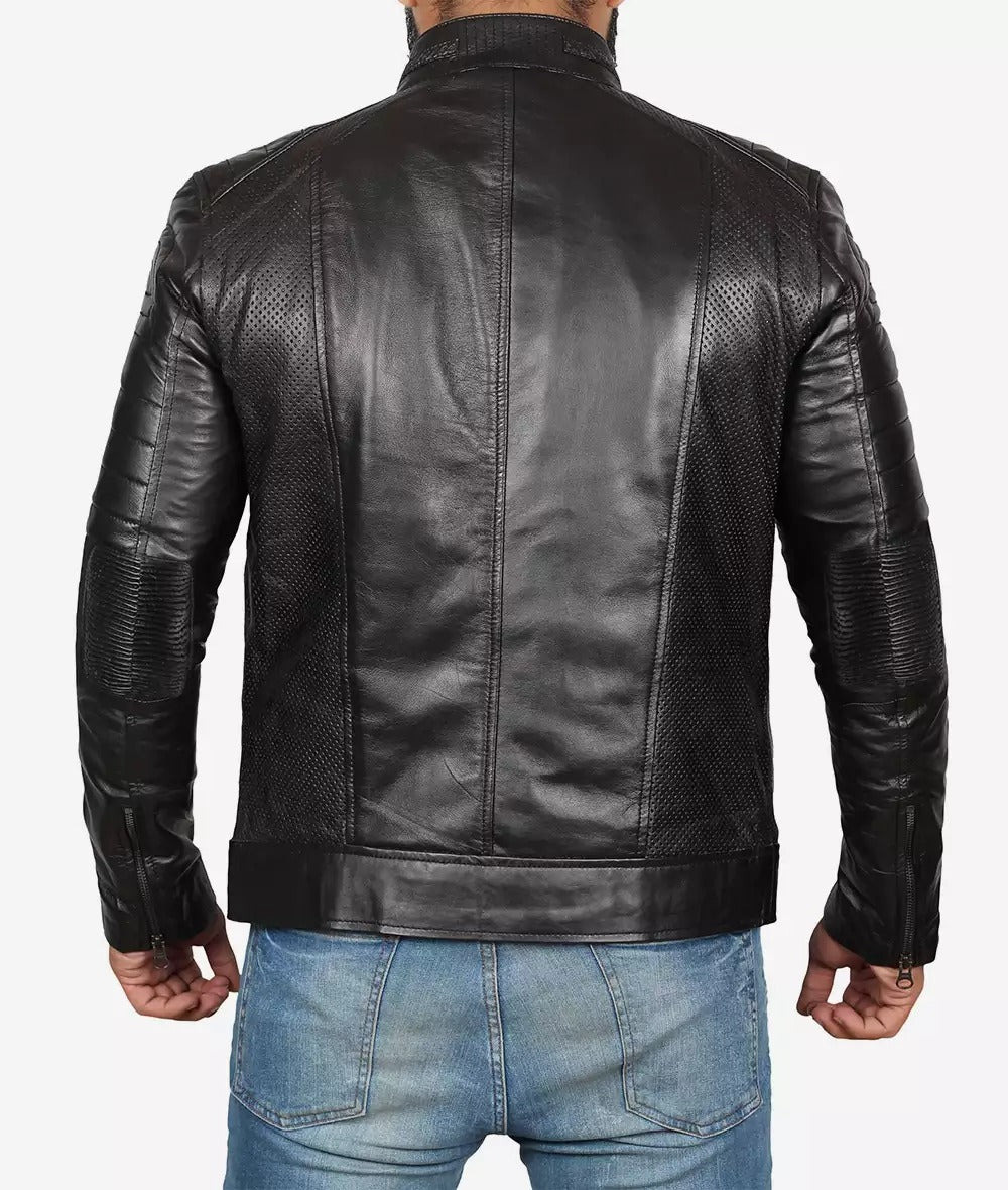 Men's Premium Black Cafe Racer Leather Jacket