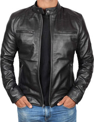 Men's Black Lambskin Leather Cafe Racer Jacket