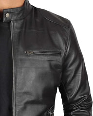 Men's Black Lambskin Leather Cafe Racer Jacket