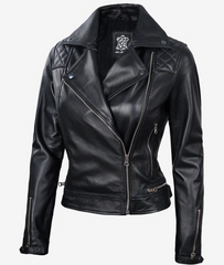 Womens Real Lambskin Leather Black Quilted Jacket