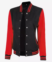 Women's Black and Red Varsity Jacket - Baseball Letterman Style