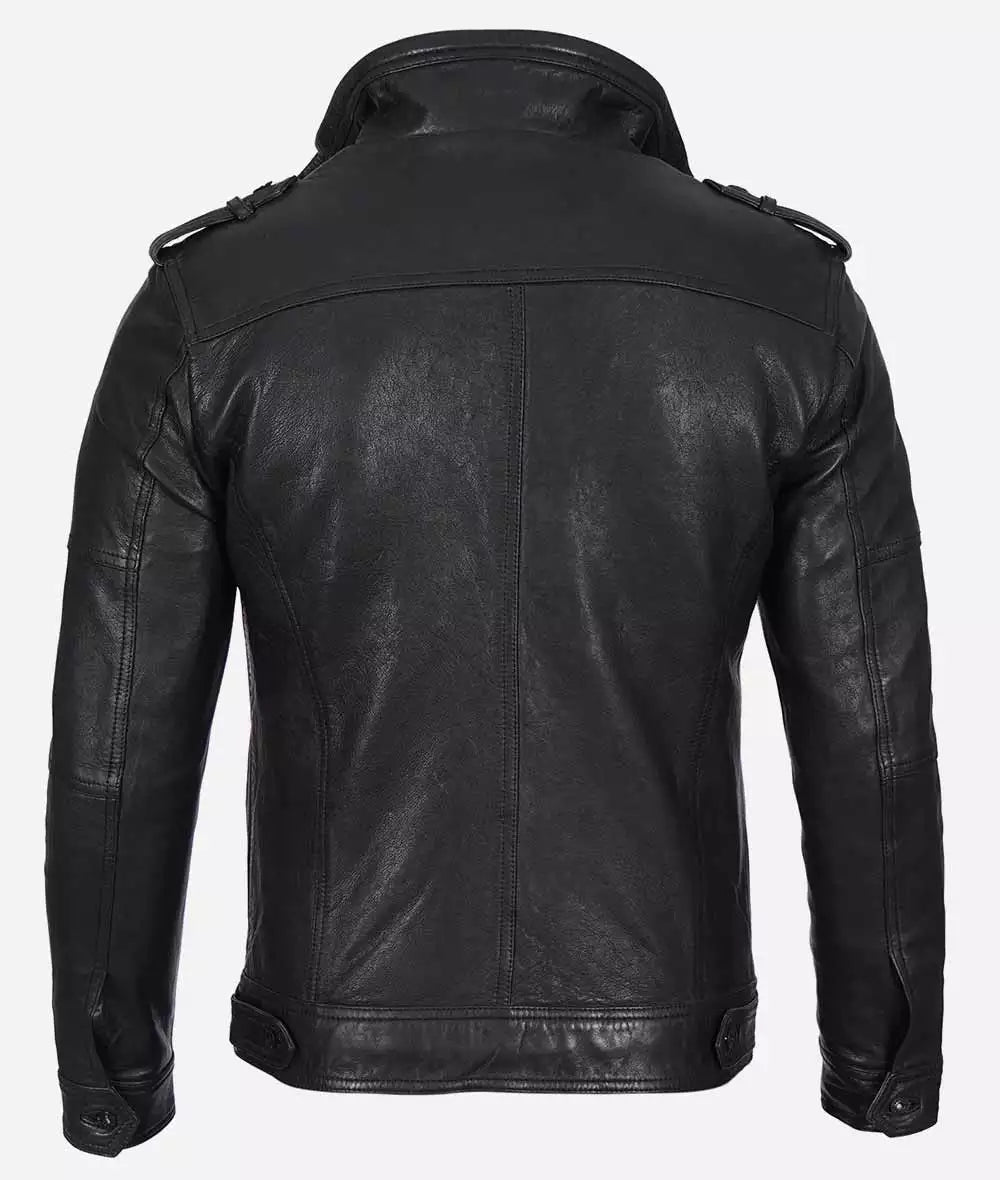 Men's Black Washed Leather Biker Jacket