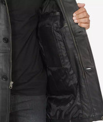 Men's Tall Black Leather Car Coat – 3/4 Length Jacket